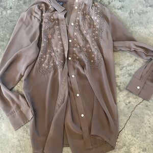 GAP Brown Embroidered Women's Button Down Shirt
